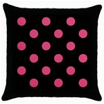 Polka Dots - Dark Pink on Black Throw Pillow Case (Black)