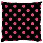 Polka Dots - Dark Pink on Black Large Cushion Case (One Side)