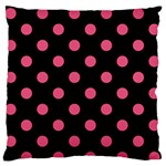 Polka Dots - Dark Pink on Black Large Flano Cushion Case (Two Sides)