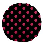 Polka Dots - Dark Pink on Black Large 18  Premium Flano Round Cushion