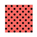 Polka Dots - Black on Pastel Red Small Satin Scarf  (Square)