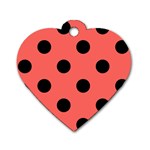 Polka Dots - Black on Pastel Red Dog Tag Heart (One Side)