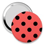 Polka Dots - Black on Pastel Red 3  Handbag Mirror