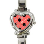 Polka Dots - Black on Pastel Red Heart Italian Charm Watch