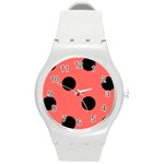 Polka Dots - Black on Pastel Red Round Plastic Sport Watch (M)