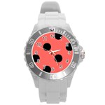 Polka Dots - Black on Pastel Red Round Plastic Sport Watch (L)