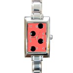 Polka Dots - Black on Pastel Red Rectangle Italian Charm Watch