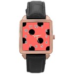 Polka Dots - Black on Pastel Red Rose Gold Leather Watch