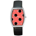 Polka Dots - Black on Pastel Red Barrel Style Metal Watch