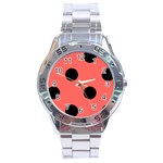 Polka Dots - Black on Pastel Red Stainless Steel Analogue Watch