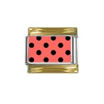 Polka Dots - Black on Pastel Red Gold Trim Italian Charm (9mm)