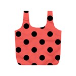 Polka Dots - Black on Pastel Red Full Print Recycle Bag (S)