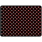 Polka Dots - Pastel Red on Black Fleece Blanket (Large) (One Side)