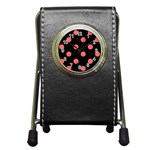 Polka Dots - Pastel Red on Black Pen Holder Desk Clock