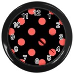 Polka Dots - Pastel Red on Black Wall Clock (Black)