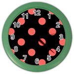 Polka Dots - Pastel Red on Black Color Wall Clock