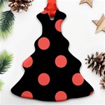 Polka Dots - Pastel Red on Black Ornament (Christmas Tree)