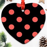 Polka Dots - Pastel Red on Black Ornament (Heart)