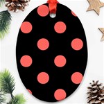 Polka Dots - Pastel Red on Black Ornament (Oval)