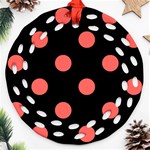 Polka Dots - Pastel Red on Black Ornament (Round Filigree)