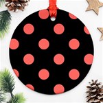 Polka Dots - Pastel Red on Black Ornament (Round)