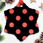 Polka Dots - Pastel Red on Black Ornament (Snowflake)