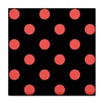 Polka Dots - Pastel Red on Black Tile Coaster