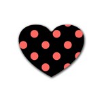 Polka Dots - Pastel Red on Black Rubber Coaster (Heart)