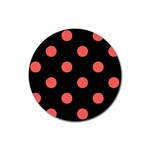 Polka Dots - Pastel Red on Black Rubber Coaster (Round)