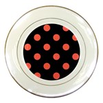 Polka Dots - Pastel Red on Black Porcelain Plate