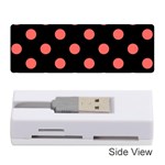 Polka Dots - Pastel Red on Black Memory Card Reader (Stick)