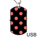 Polka Dots - Pastel Red on Black Dog Tag USB Flash (One Side)