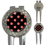 Polka Dots - Pastel Red on Black 3-in-1 Golf Divot