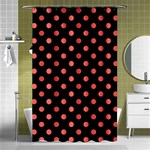 Polka Dots - Pastel Red on Black Shower Curtain 48  x 72  (Small)