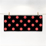 Polka Dots - Pastel Red on Black Hand Towel