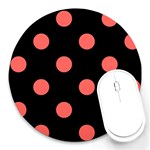 Polka Dots - Pastel Red on Black Round Mousepad