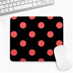 Polka Dots - Pastel Red on Black Large Mousepad