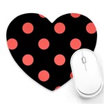 Polka Dots - Pastel Red on Black Heart Mousepad