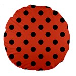 Polka Dots - Black on Tomato Red Large 18  Premium Round Cushion