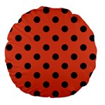 Polka Dots - Black on Tomato Red Large 18  Premium Flano Round Cushion