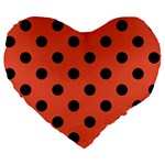 Polka Dots - Black on Tomato Red Large 19  Premium Heart Shape Cushion