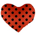 Polka Dots - Black on Tomato Red Large 19  Premium Flano Heart Shape Cushion