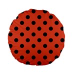 Polka Dots - Black on Tomato Red Standard 15  Premium Flano Round Cushion