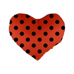 Polka Dots - Black on Tomato Red Standard 16  Premium Heart Shape Cushion