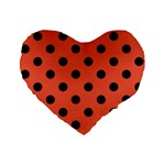 Polka Dots - Black on Tomato Red Standard 16  Premium Flano Heart Shape Cushion