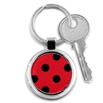 Polka Dots - Black on Alizarin Red Key Chain (Round)