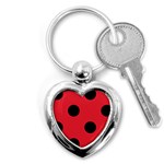 Polka Dots - Black on Alizarin Red Key Chain (Heart)