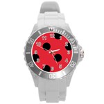 Polka Dots - Black on Alizarin Red Round Plastic Sport Watch (L)