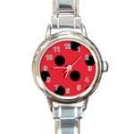 Polka Dots - Black on Alizarin Red Round Italian Charm Watch