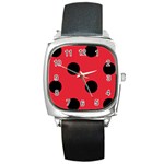 Polka Dots - Black on Alizarin Red Square Metal Watch